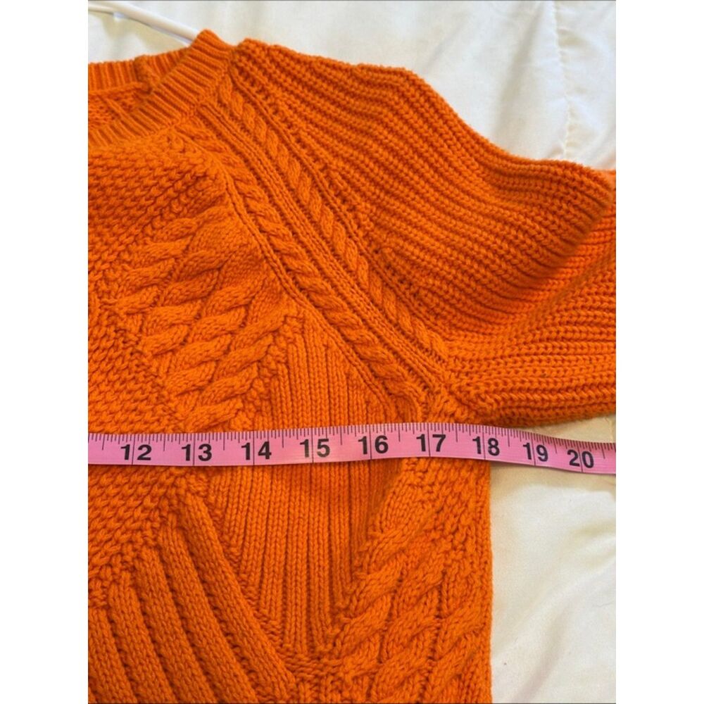 Talbots Chunky Cable Knit Sweater Womens Medium Petite Fall Puff Sleeve Orange - Picture 8 of 9